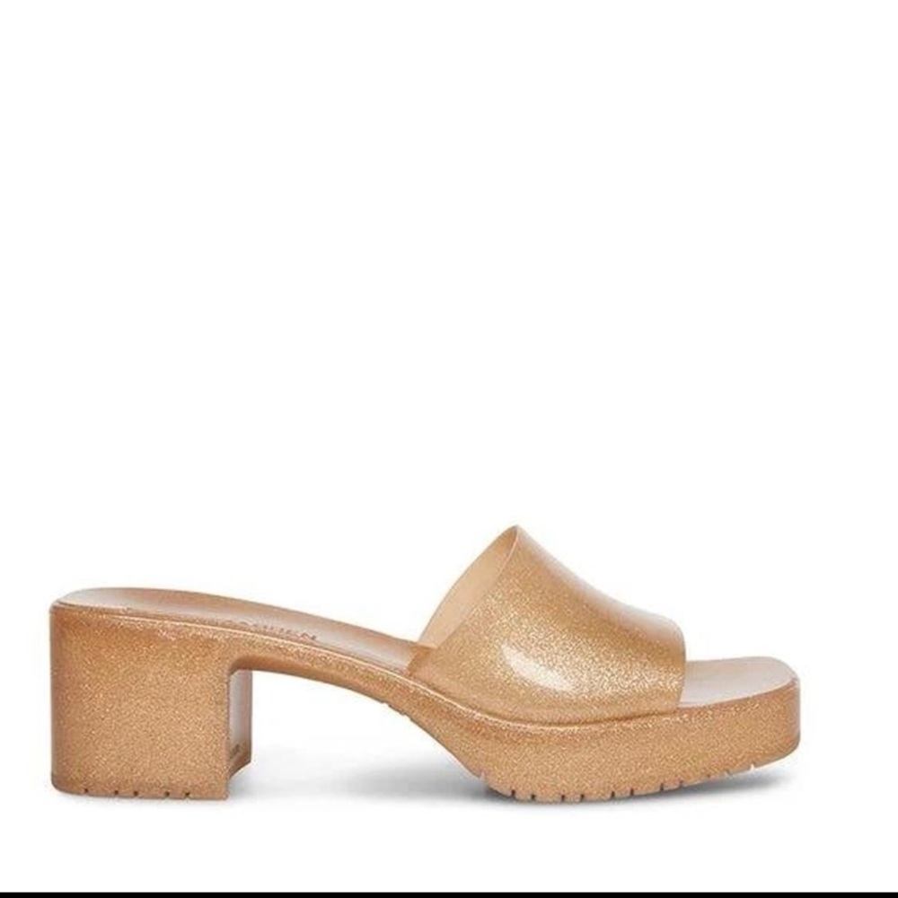 Steve Madden Harlin Block Heel Jelly Sandals Metallic Gold Glitter 7 EUC